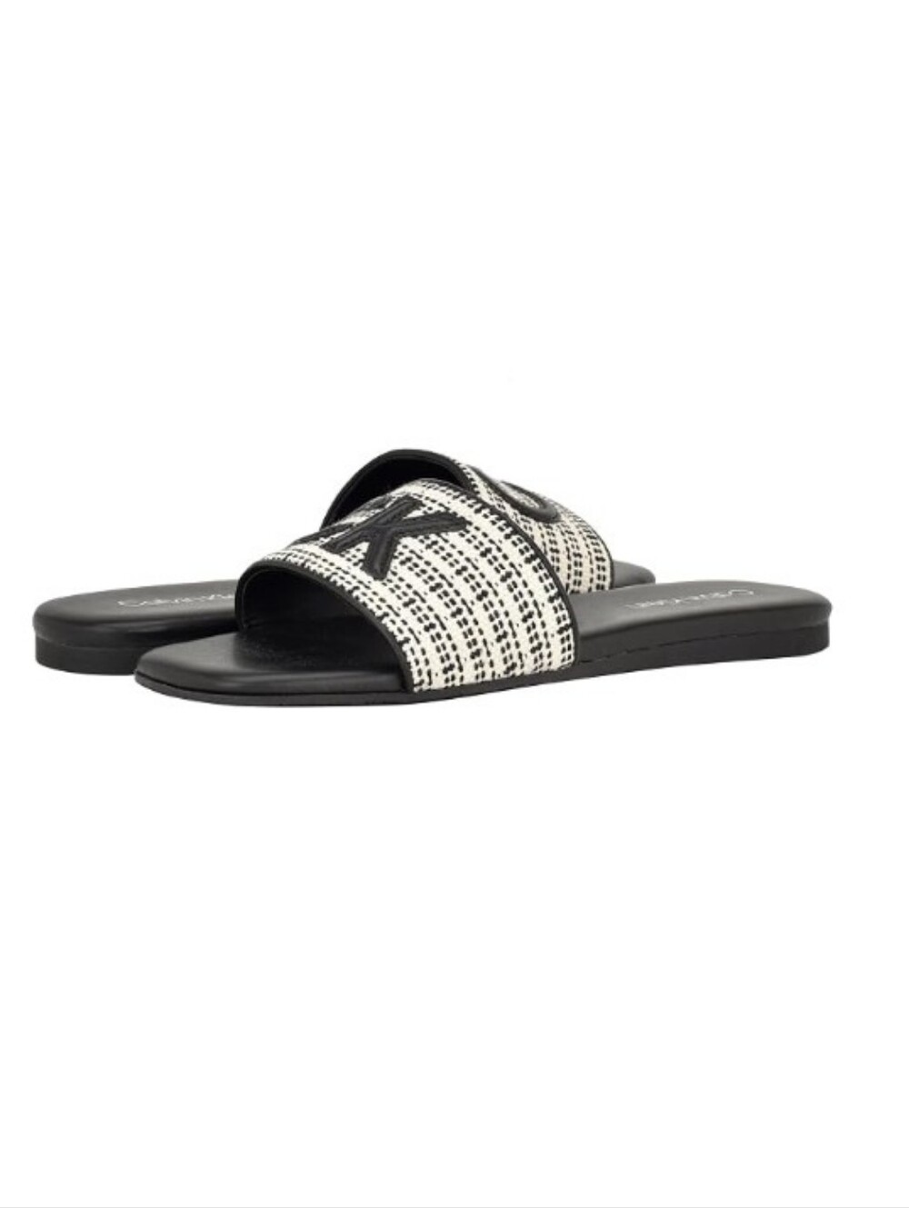Calvin Klein Black and White Woven Slide Sandals